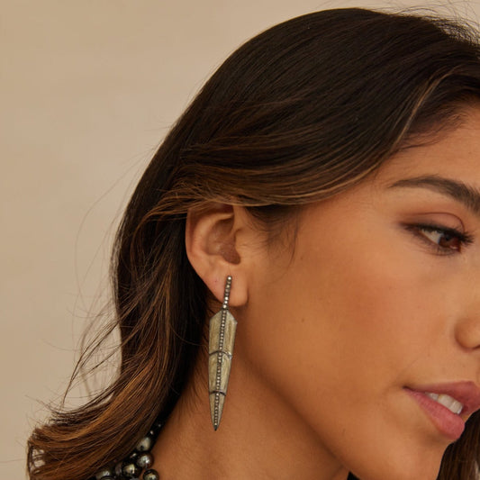 Pearl Brown Enamel Feather Earrings
