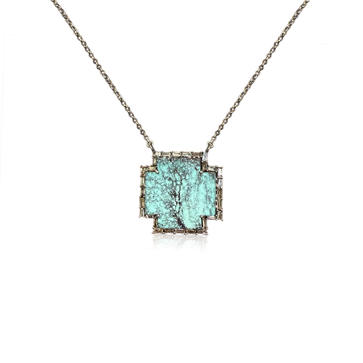 Small Silver Turquoise Cross Baguette Necklace