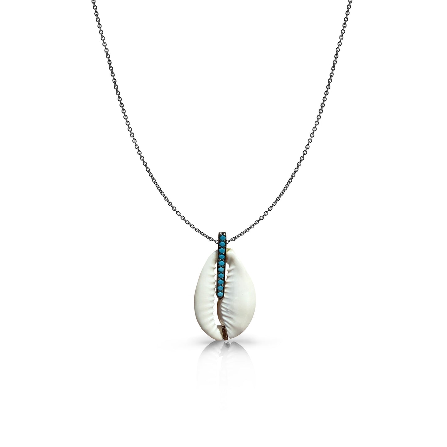 Silver and Turquoise Cowrie Charm Necklace