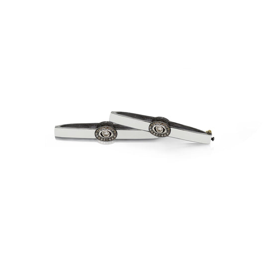 Plain White Enamel Pave Rosecut Buttons Bangle