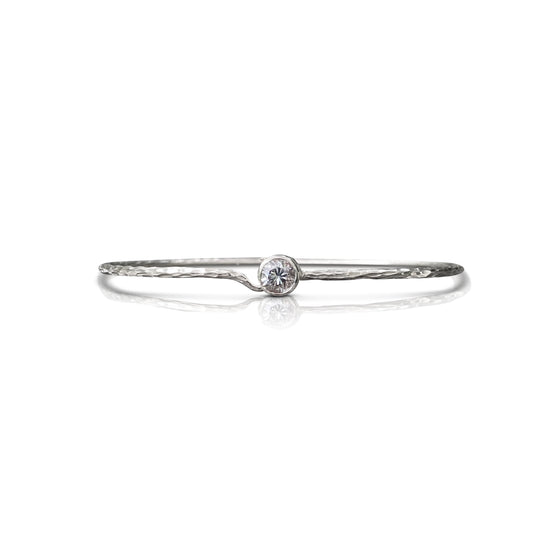 14k White Gold Hammered Bezel Bracelet
