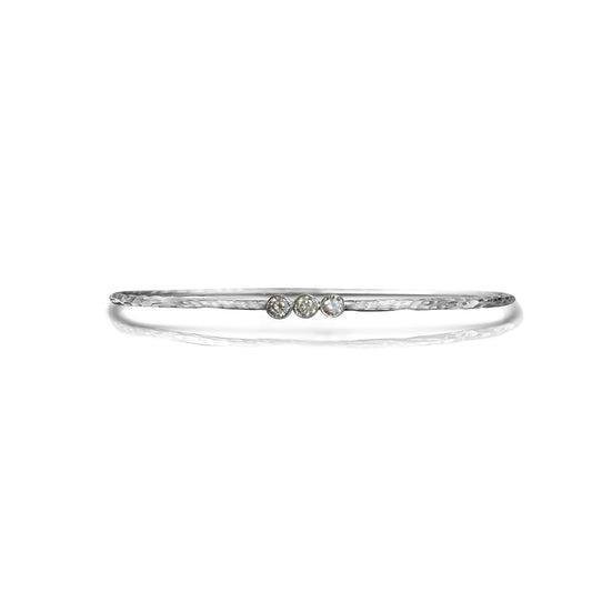 14K White Gold 3 Diamond Hammered Bezel Bracelet