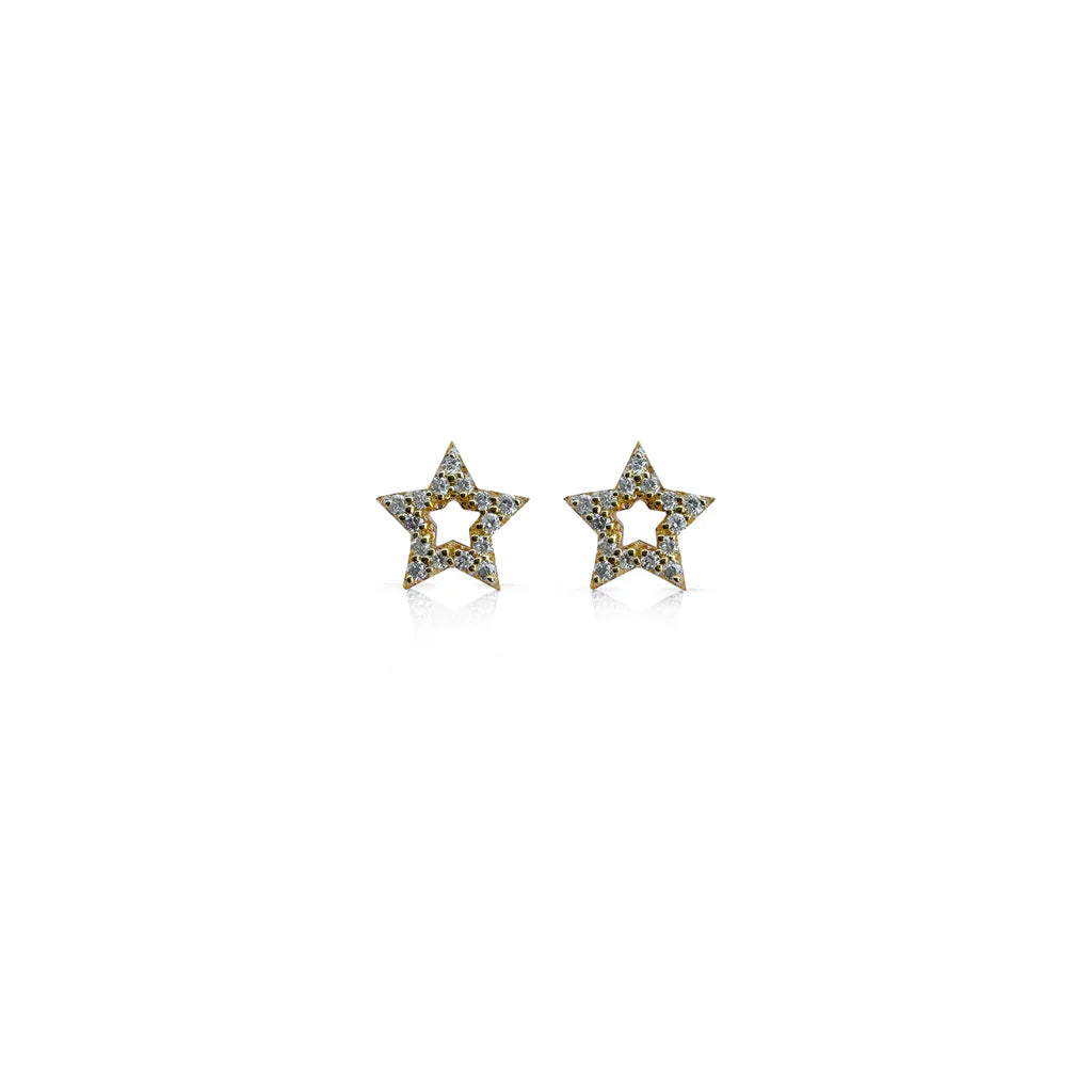 14k Yellow Gold Diamond Star Stud Earrings