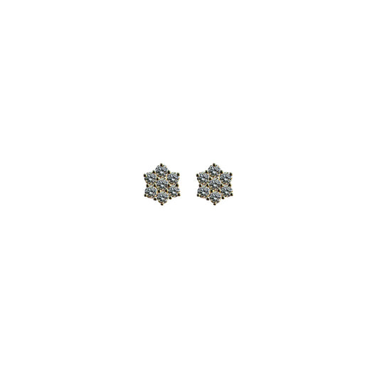 14k Yellow Gold Diamond Flower Stud Earrings